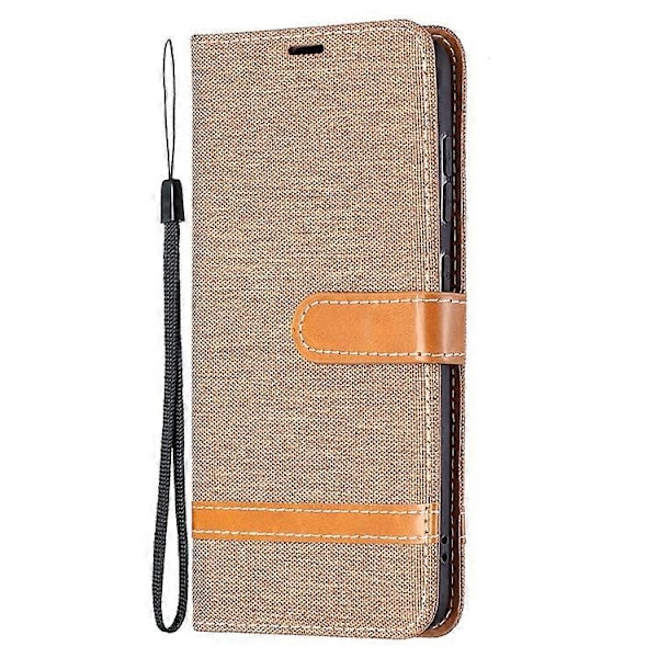Splejsning Jeans Stof Overflade Læder Telefon Cover Wallet Stand Case Kompatibel Med Samsung Galaxy S21 FE/S21 Lite Brown