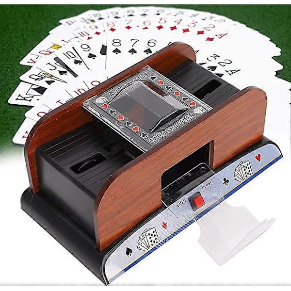 Automatisk Poker Kortblandare i Trä, 1-2 Kortlekar Poker Blandar Kortblandare Maskin Pokerutrustning, Batteridriven Automatisk Kortblandare