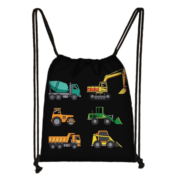 Tecknad grävmaskin Traktor Brandbil Print Dragsko Tonåringar Tekniska fordon Canvas Ryggsäckar Bärbar förvaringsväska style 4