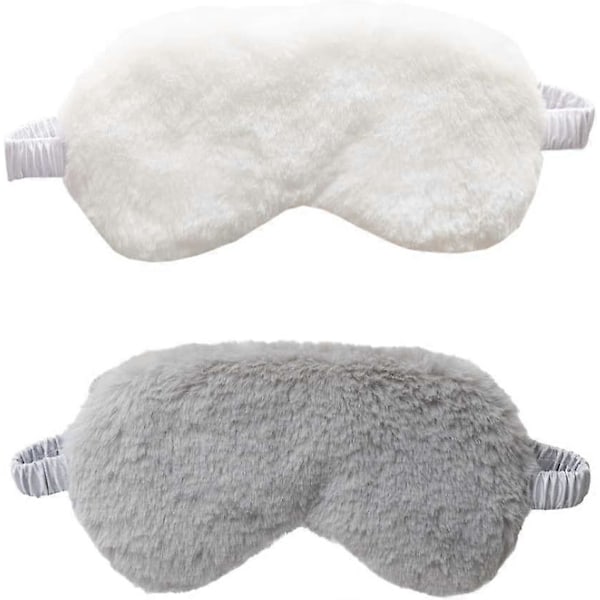 2 st Mjuka, släta plyschögonmasker i satin (Grå Vit)