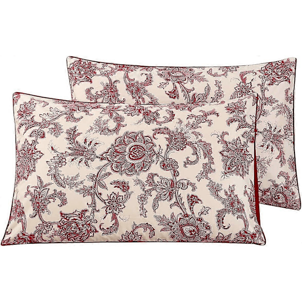 100 % puuvillaiset tyynyliinat, 1000 lankalukua, kukkakuvioiset tyynyliinasetti, 2 tyynyliinaa (Queen 20x30'', Vintage Red)