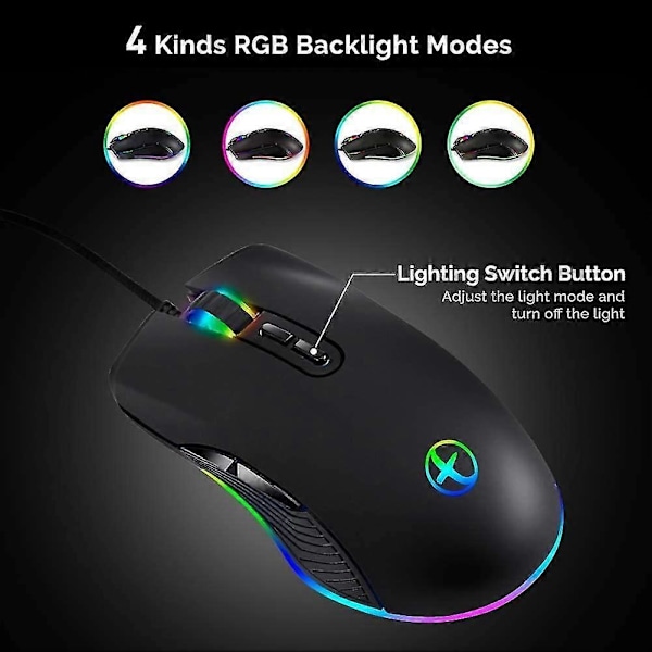 USB C Mus Typ C Ergonomisk Trådbunden Mus RGB Gamingmus Optisk Mus med Justerbar DPI 800/1600/2400/3200 Kompatibel med Notebook, C, Laptop, Ma