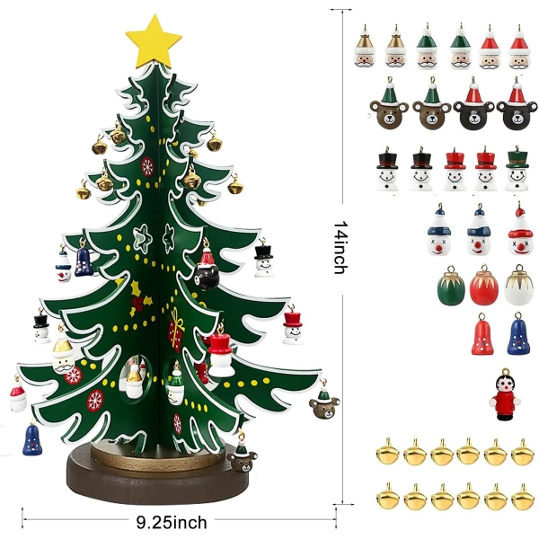 Adventtikalenteri 2023 24 päivän joulukalenteri puinen puu koristeilla pöytätaso DIY minipuu jouluksi Green