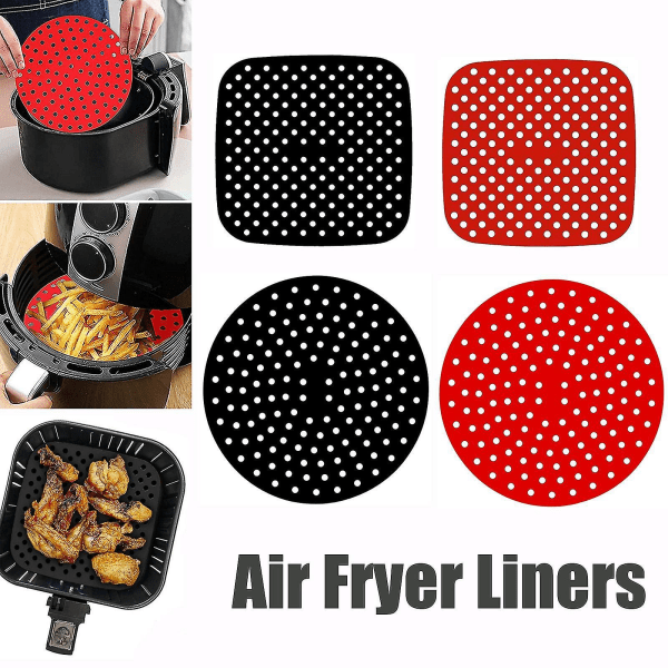 Återanvändbara Air Fryer Liners Non-stick Silikon Fyrkantig/rund Pad Korg Mat Red Round 8inch