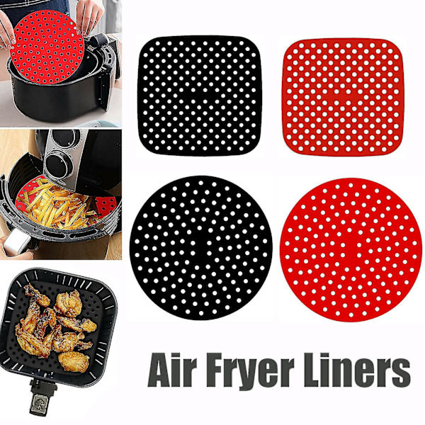 Återanvändbara Air Fryer Liners Non-stick Silikon Fyrkantig/rund Pad Korg Mat Red Square 7.5inch