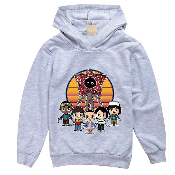 Stranger Things Hoodie med print Pojkar Flickor Långärmad huvtröja Sweatshirt Casual Aktiva toppar Gray 9-10 Years