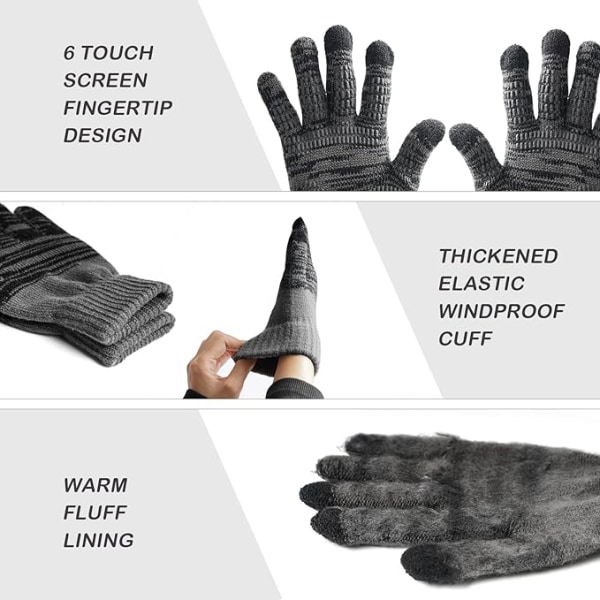 Vinterhandskar med pekskärm för män, halkfria varma handskar, stickade silikonpartikelhandskar för män Grey