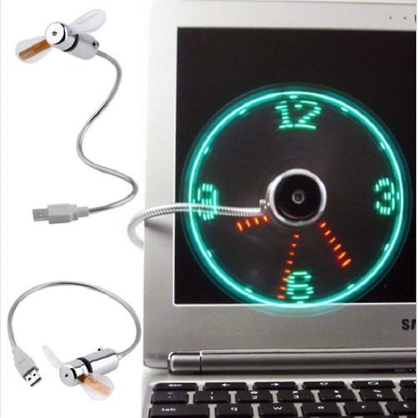 USB tuulettimen liitäntä Phodurable Säädettävä Mini Joustava Tuuletin Led-valo USB portti Aika Kello Pöytäkone Kello Viileä Gadget-ajan näyttö