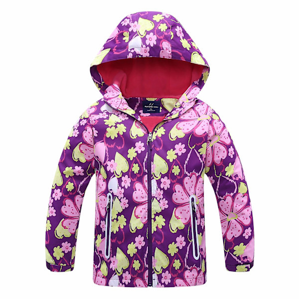 Barn Flickor Windbreaker Huvjacka Fleecefodrad Hel Zip Coat Ytterkläder color 1 120-M