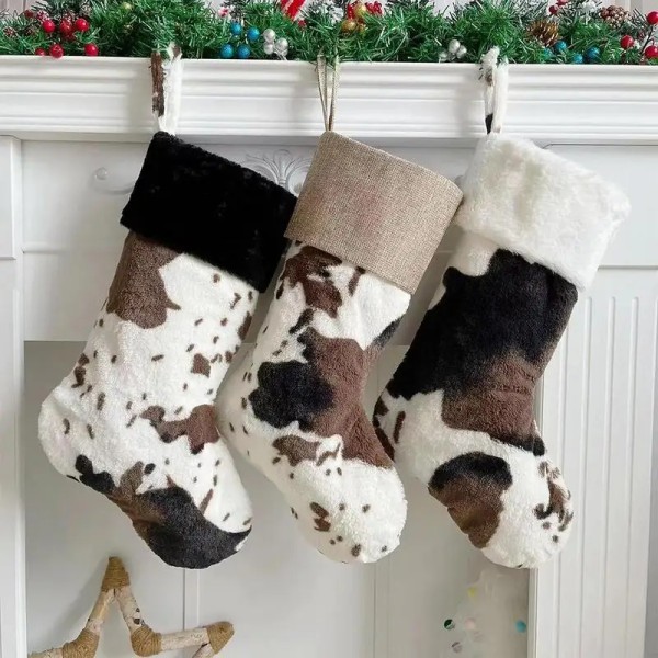 20 tuuman joulusukat maalaistalon print sukat, joissa on kaulanauha, isot jalat Joululahjasukat lelupussiin karkkilaukku style 3