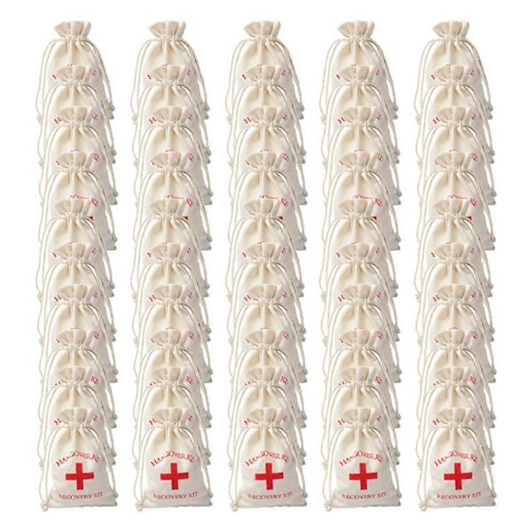 50 stk. Bryllupsgavepose Holder Hangover Kit Vesker for Gjester Gave Røde Bomulls Linposer Festival Event Party - God kvalitet