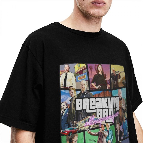 Novelty Breaking Bad Gta Collage T-shirt Herr Dam Rundhalsad 100 % bomull Kortärmade T-shirts 4xl 5xl Kläder Auburn XXXXL