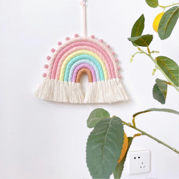 Regnbågshänge Iögonfallande Boho-stil Regnbåge Hängande Ornament Bomullsrep Väggbonad för Heminredning