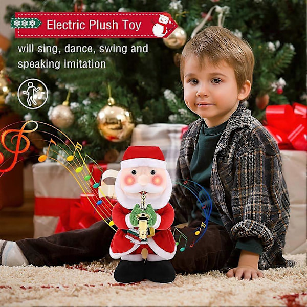 Elektrisk Sjungande Dansande Jul Tomte Plyschleksak 31 cm Barn Kreativa Juldekorationer Plyschdocka med Musik och Inspelningsfunktion