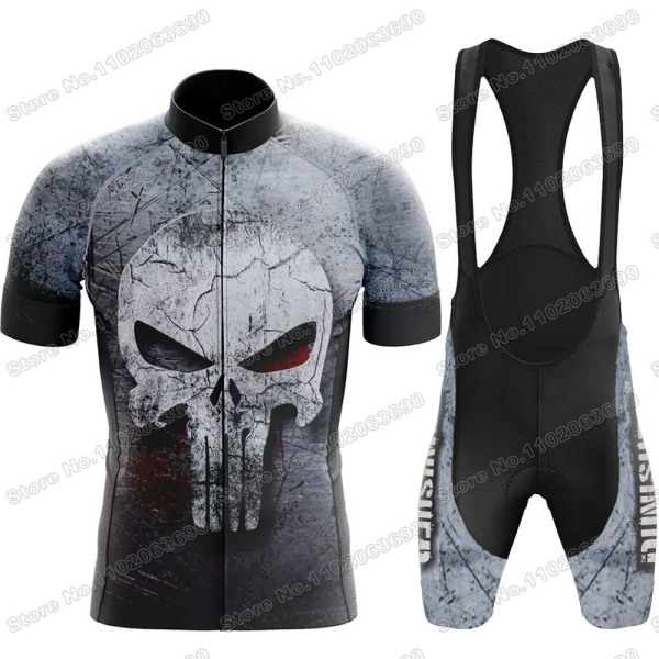 2023 Skull Cycling Jersey Set Justiceiro Pyöräilyvaatteet Miesten Punisher Maantiepyörä Paita Puku Polkupyörän ruokalaput shortsit MTB-ajoasut 2 XS