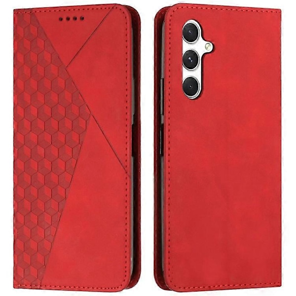 Kompatibel til Samsung Galaxy A36 5G Telefon Cover Præget PU Læder Wallet Stand Case Red