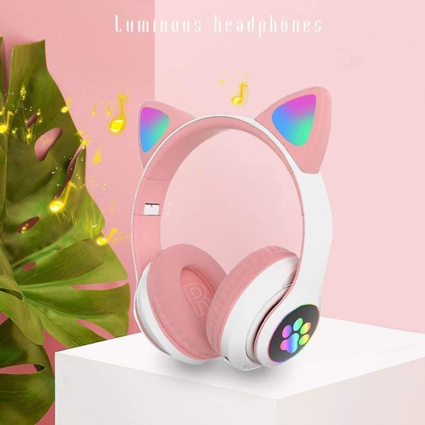 Gaming Headset Mote Bluetooth Cat Ear Led Light Up Trådløst headset Pink