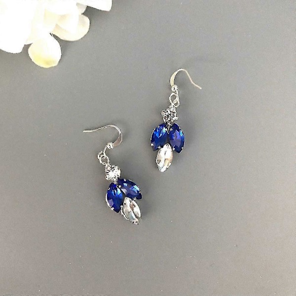 Dame Royal Safir Krystal Blå Perle Ørering Hårranke Sæt Sølv Bryllup Hårtilbehør Hårkam Stykke Gave (blå)