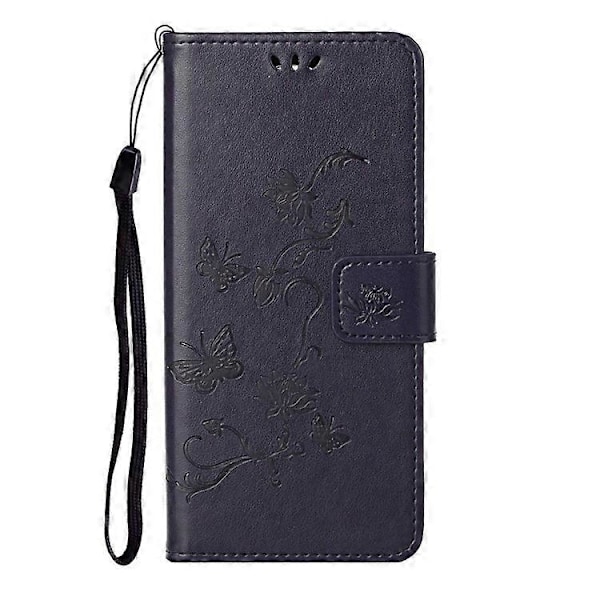 Moderigtig pungfunktion Flip Prægede Sommerfugle Blomst PU Læder Ridsefast Telefon Cover Stativ Skal Kompatibel Med M DarkPurple