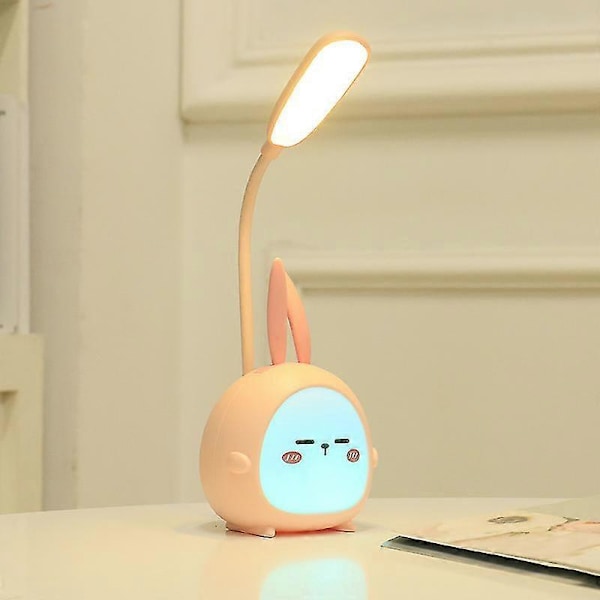 Bärbar LED-skrivbordslampa med nattlampa Söt Kanin Vikbar USB-laddning Läslampa för Sovrum Barn Sängbord Studier (rosa kanin)