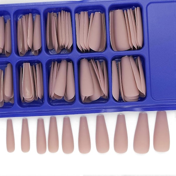 200 stk. Kisteformede Tryk-på-Negle Mat Nude Khaki Falske Negletips med Sommerfugl Glitter til Teenagere Kvinder Neglekunst Dekoration Manicure DIY Design. Bemærk