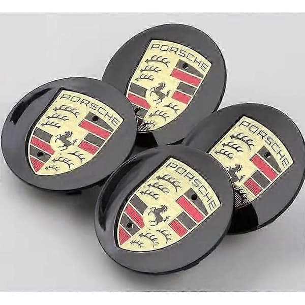 4 x Porsche hjulkapsler center sort buet 76mm logo farve