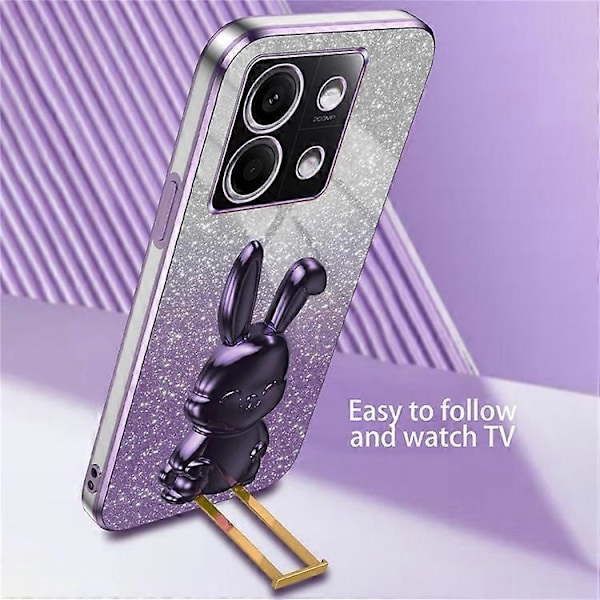 Kompatibel med Xiaomi Redmi Note 13 4G Deksel Søt Kanin Utrekkbar Støtte PC+TPU Mobiltelefondeksel Purple