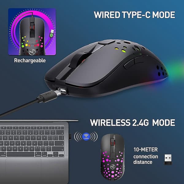 T100 Kablet Trådløs Mus 2.4g Dual-mode Mus RGB Lysende 6d Programmerbar Mus Til Computer Laptop