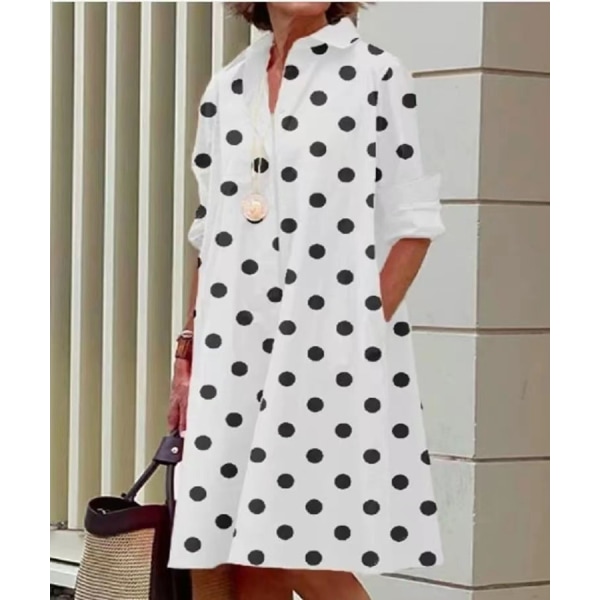 Sommar Populär Enfärgad Polka Dot Print Sexig Skjorta Sommarklänning Lös Pocket Dress A9SYDDH230411H 3XL