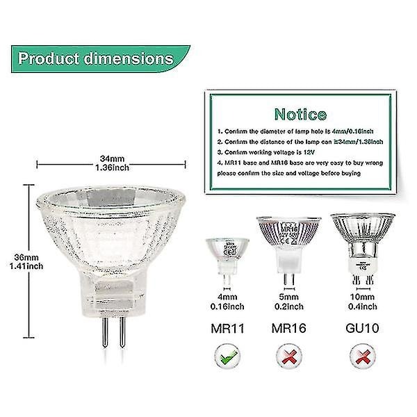 Mr11 halogenpærer (pakke med 12), Gu4 halogenpære 12v 20w, Mr11 Gu4 dimbar pæredeksel for taklampe