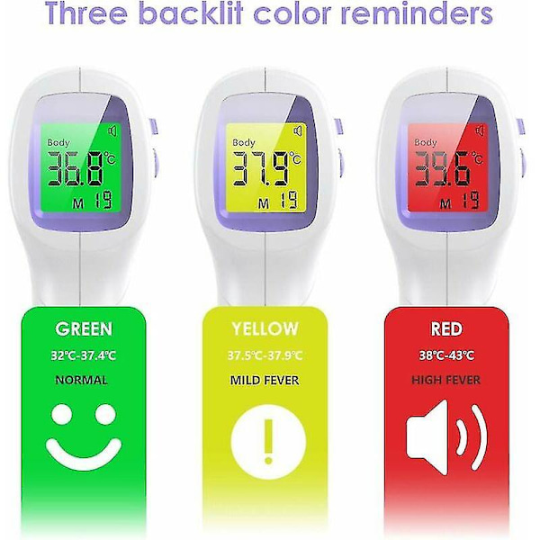 Pande Termometer til Voksne, Infrarødt Pande Termometer, Kontaktløs Termometer til Voksne, Infrarødt Termometer med Feberalarm, LCD-Display og Hukommelse