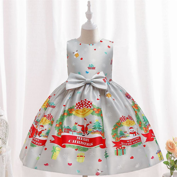 Joulun Lasten Tyttöjen Hihaton A-linjainen mekko Rusetti Koristeet Suloiset Printed Fancy Mekko Prinsessamekot 2-3Y
