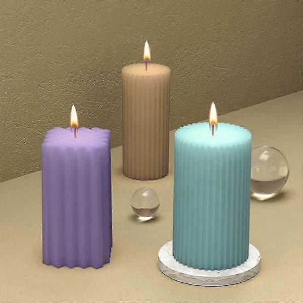 3 stycken 3D cylindriska silikonformar för ljus, ljusform, ljusform