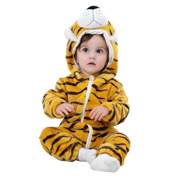 Baby pojke Flicka Barn Tecknad Djur Huva Romper Fleece Jumpsuit Body Vinter Varma kläder i ett stycke Yellow 18-24 Months
