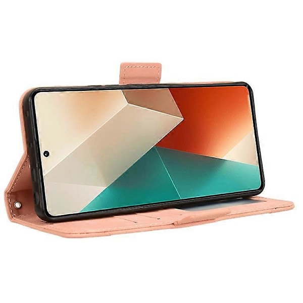 Kompatibelt Skal för Xiaomi Redmi Note 13 5G Slim-Fit PU Läder Telefonställ Plånboksfodral Pink
