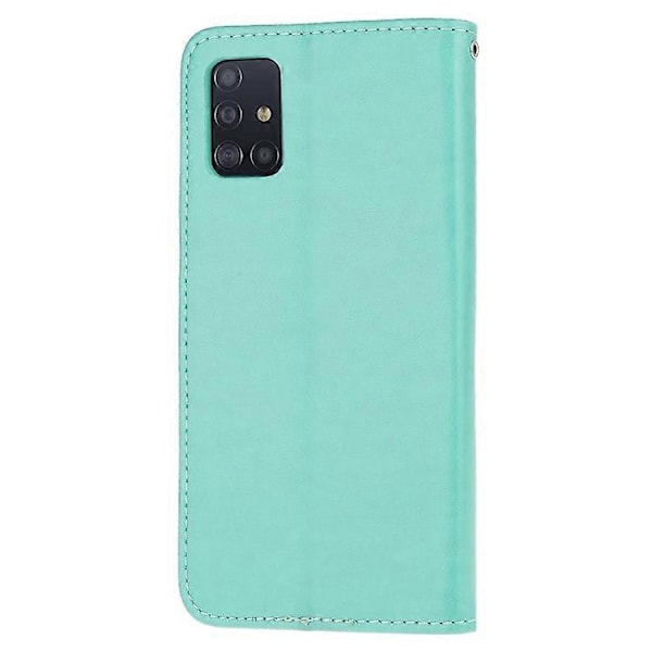 Præget Sommerfugl Blomst Skin PU Læder Flip Mobilcover Kompatibelt til Samsung Galaxy A51 Green