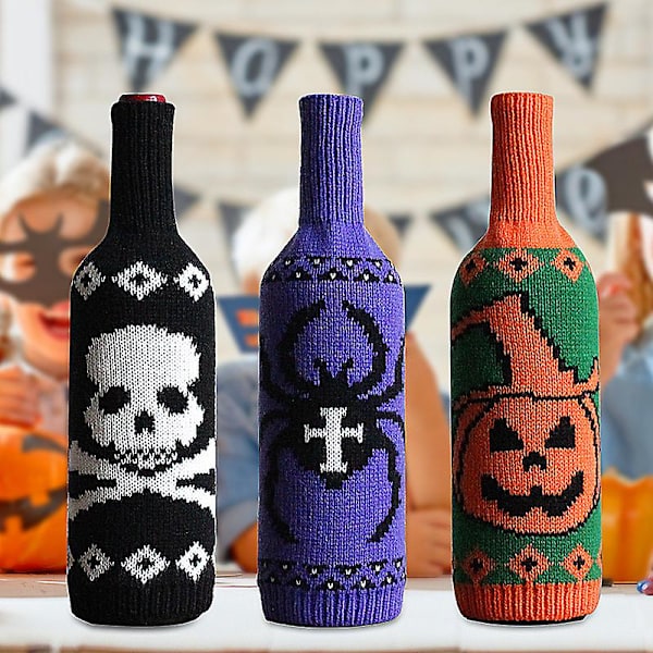 Halloween cover Dödskalle Pumpa Stickad Champagne Vinflaskpåse Bordsdekoration Tillbehör Happy Helloween Festdekor Hög kvalitet style3