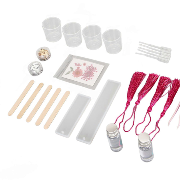 Bokmerke Resin Form Sett DIY Høyt Transparent Fortykket Luktfri Resin Silikon Form Sett for Bokmerkefremstilling Rose Rød