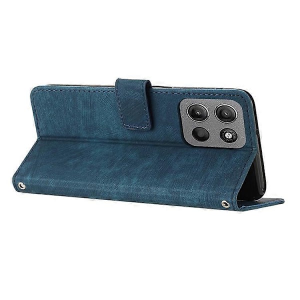 Kompatibel med Motorola Moto G15 4G Etui Prægede Linjer Læder Telefon Cover Foldbart Stativ Azure