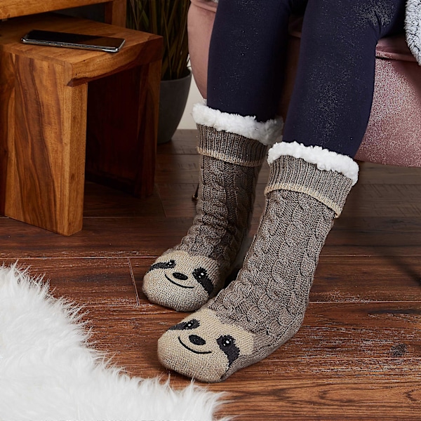 Slippersokker til kvinder, søde dovendyr, varme fleece, bløde skridsikre sokker