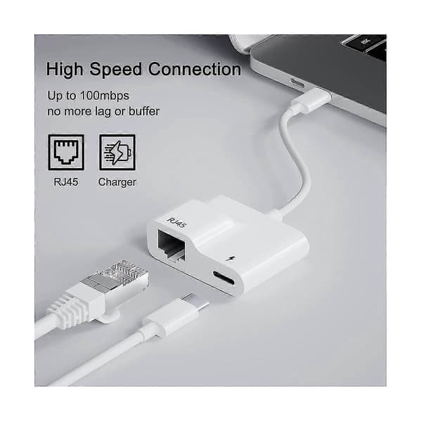 Usb C - Ethernet -sovitin, Usb Type C - Rj45 Gigabit Ethernet Lan -sovitin 60 W:n laturilla, /p Y:lle