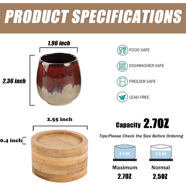 Handmålat Keramiskt Espressokopp Och Fat Set Om 4, 2.7 Oz (ca 76.5 Gram), Japanska Tekoppar, Liten Halvö, Tazas De Cafe, Bästa Presenten För C