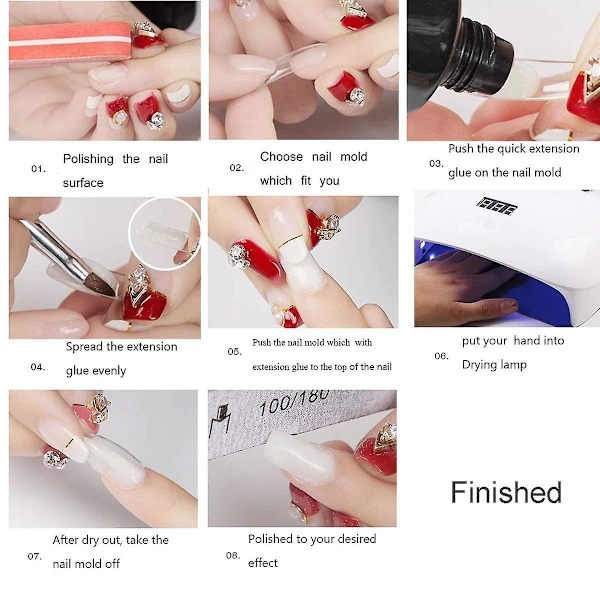Nagelförlängningsformar Tips Klar Polygel Akryl Nagelstencil UV Gel DIY Polering Manikyrverktyg