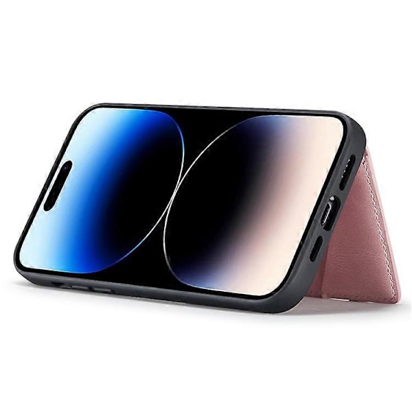 JEEHOOD Yhteensopiva iPhone 14 Pro Retro Iskunkestävä Kotelo Irrotettava 2-in-1 Lompakkokotelo Nahkapäällysteinen Jalusta TPU-suojus PinkGold