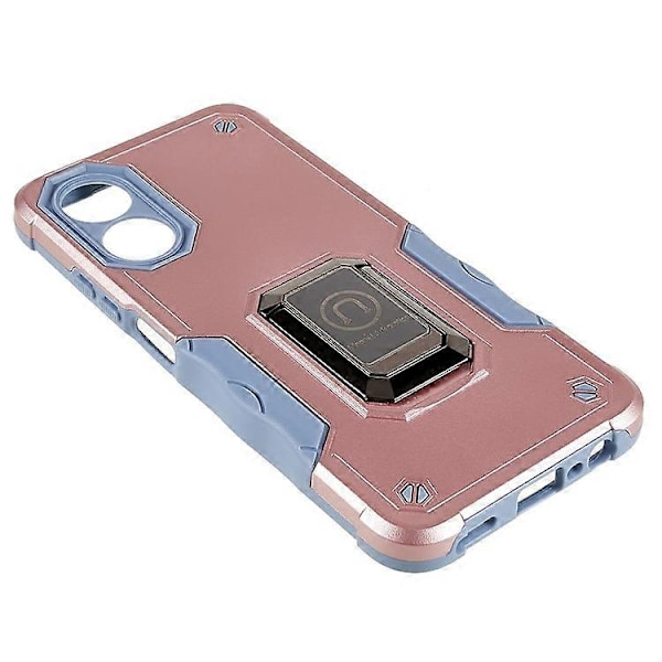Kompatibel med Oppo A17 4G Anti-drop telefondeksel PC + TPU Beskyttelsesdeksel med Ringstøtte PinkGold