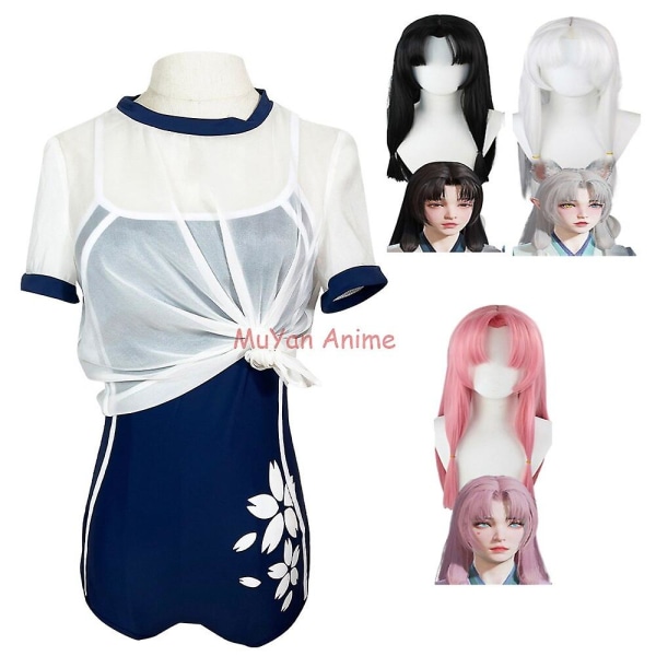 Hutao Bathsuit Game Naraka: Bladepoint Tsuchimikado Kurumi Cosplay-asu Hu Tao Uimapuku Halloween-juhlapuku mittatilaustyönä White M