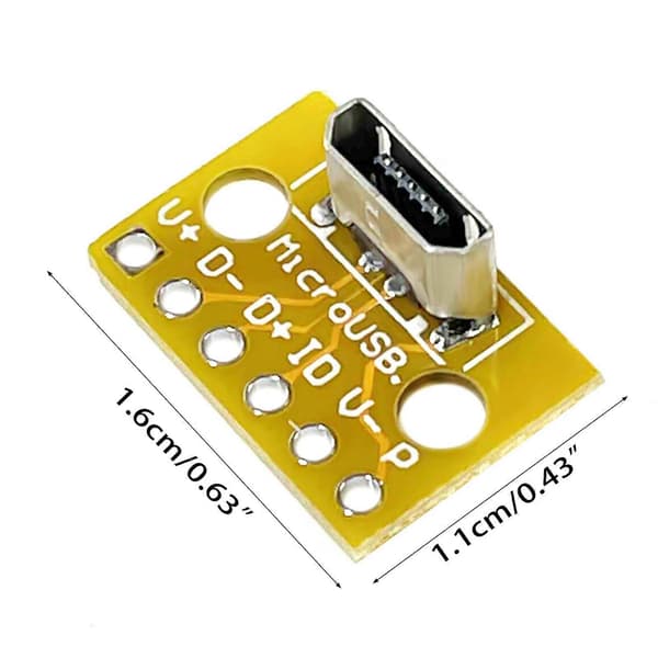 Aluminium Testkort Vertikal Micro USB Hunnkontakt Breakout Modul