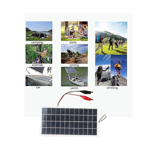 5W 12V Polysilisium Solcellepanel Utendørs Bærbar Vanntett Lade Panel Med Klemmer Kan Lade 9-1