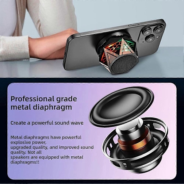 Magneettinen Bluetooth-kaiutin Mini Sound Box RGB-valaistusnäytös Puhelinpidike