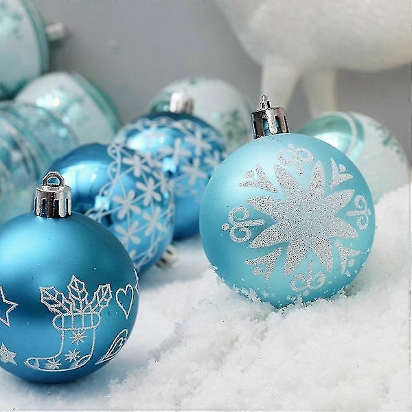 24 st 6 cm Blå Ritning Julkulor Julgran Hängande Kuldekor Trädkulor Ornament För Xm